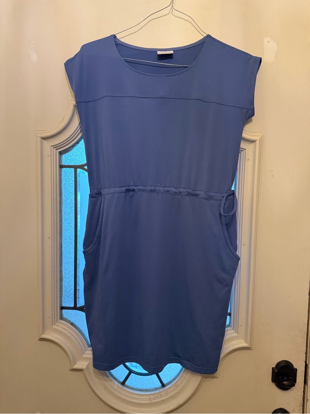 Columbia Periwinkle Blue Casual Pocket Drawstring Mini Dress